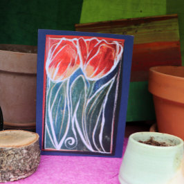 Tarjeta Tulip Artwork primavera de tulipanes azules y rojo