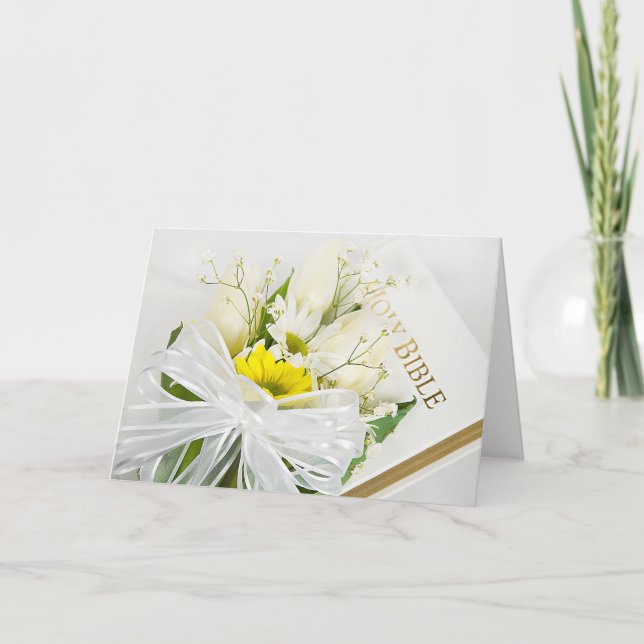 Tarjeta Tulip Bouquet sobre la Biblia Boda (Anverso)