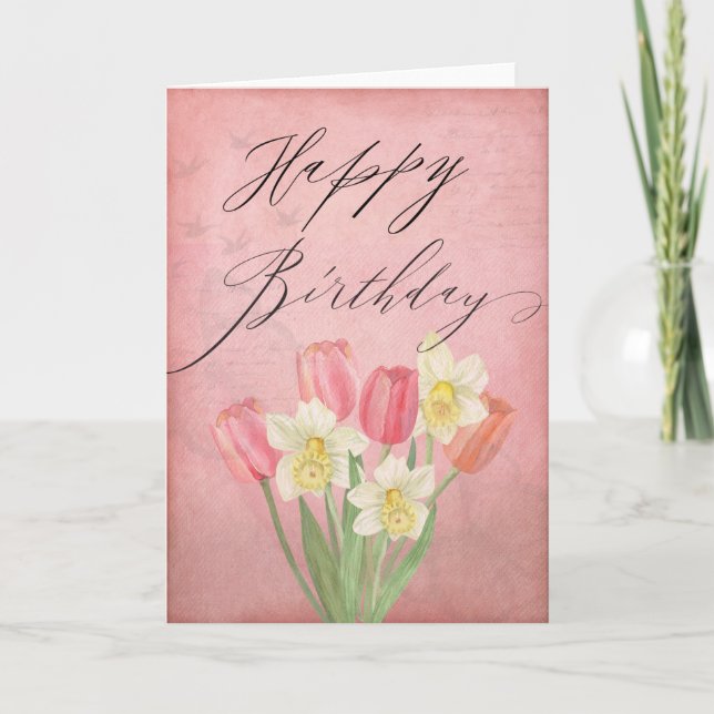 Tarjeta Tulip Daffodil Spring Flowday Feliz cumpleaños (Anverso)