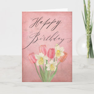 Tarjeta Tulip Daffodil Spring Flowday Feliz cumpleaños