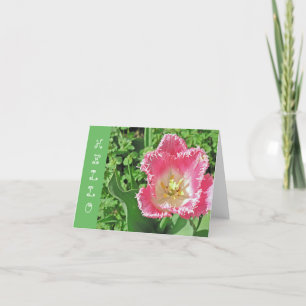 TARJETA "TULIP DE COLOR ROSA Y BLANCO CON FRINGE / HELLO"