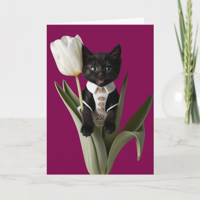 Tarjeta Tulip de gato negro (Anverso)