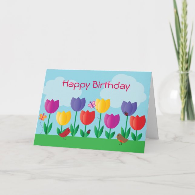 Tarjeta Tulip Nature Garden Feliz cumpleaños (Anverso)