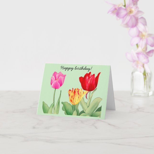 Tarjeta Tulipán, arte de bloques de madera japonés, cumple (Orquídea)