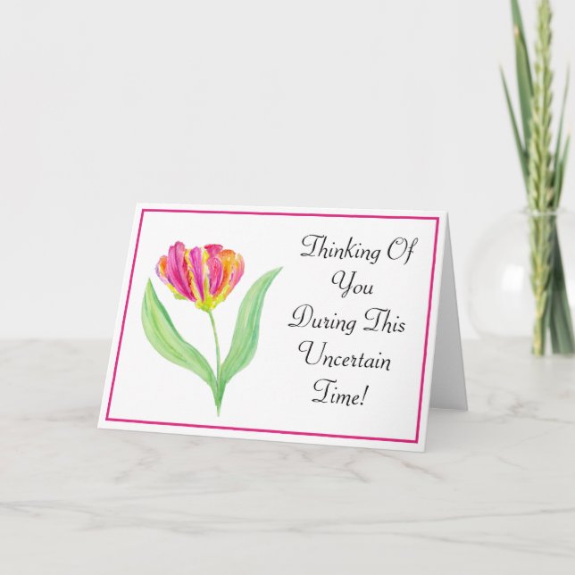 Tarjeta Tulipán De Loro Púrpura De Acuarela Pensando En Ti (Anverso)