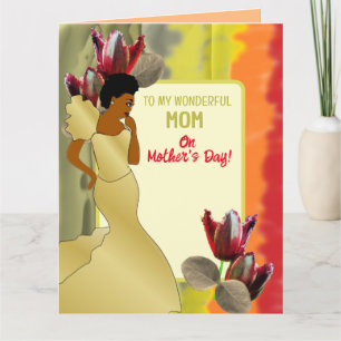 Tarjeta Tulipán Rojo, Día de la Madre Afroamericano Abstra