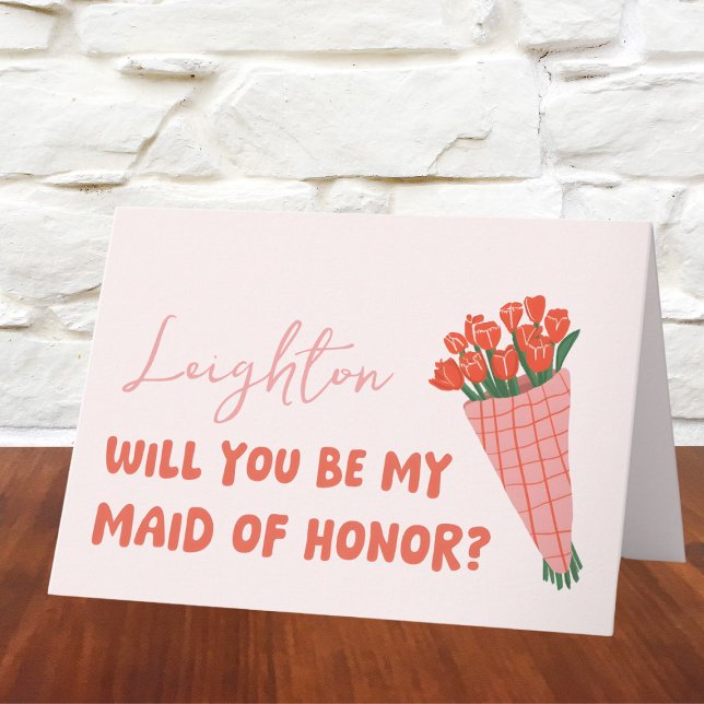 Tarjeta Tulipán rosado será mi propuesta de honor (Make your MOH proposal extra special with this chic, customizable floral card—cute and trendy!)