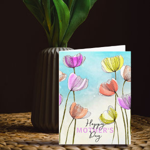Tarjeta Tulipanes Artísticos de Acuarela y Tinta para el D