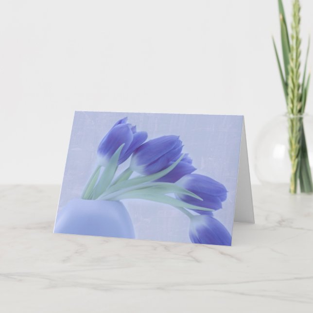 Tarjeta Tulipanes azules con vida (Anverso)