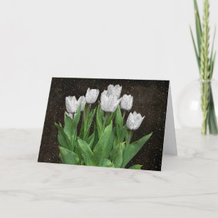 Tarjeta Tulipanes blancos con gotas de lluvia