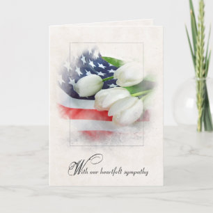 Tarjeta Tulipanes blancos de simpatía sobre bandera americ