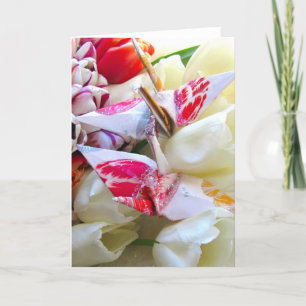 Tarjeta Tulipanes botánicos con las grúas de la paz de