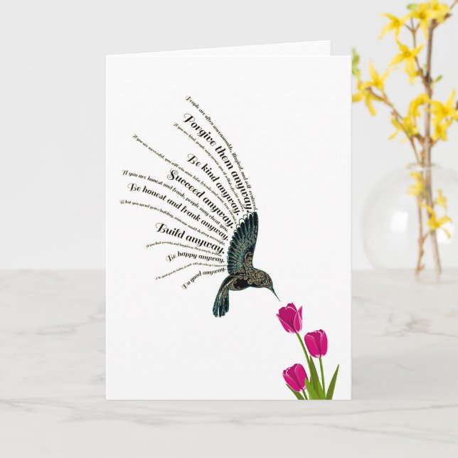 Tarjeta Tulipanes de colibrí de oración inspiradora (flor amarilla)