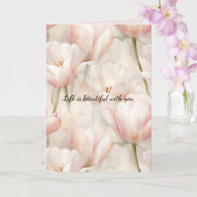 Tarjeta Tulipanes de crema rosada de Rubor florecen el amo (Orquídea)