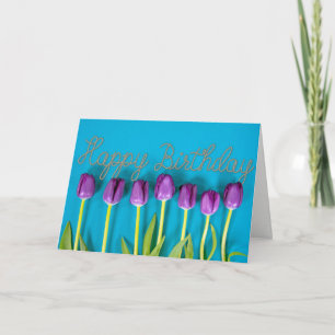 Tarjeta tulipanes de cumpleaños púrpura