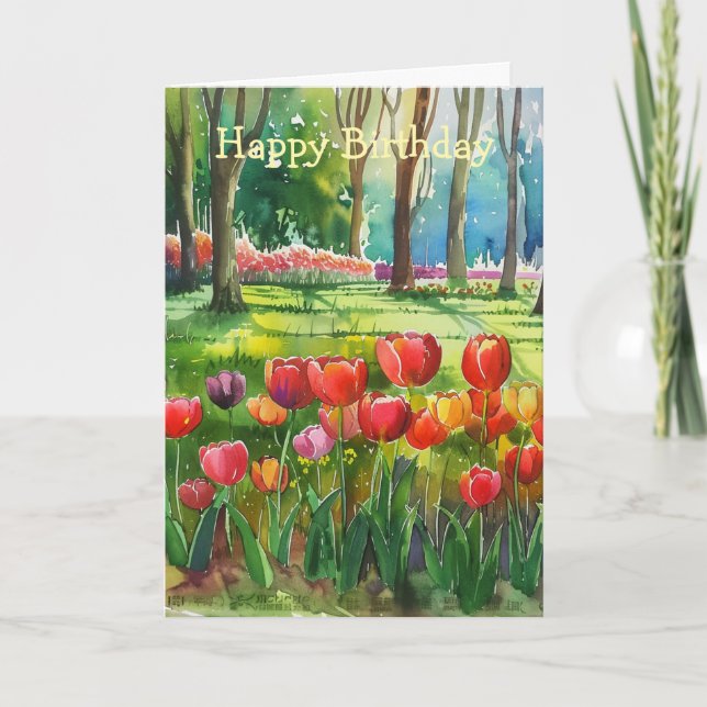 Tarjeta Tulipanes en el parque Cumpleaños (Anverso)