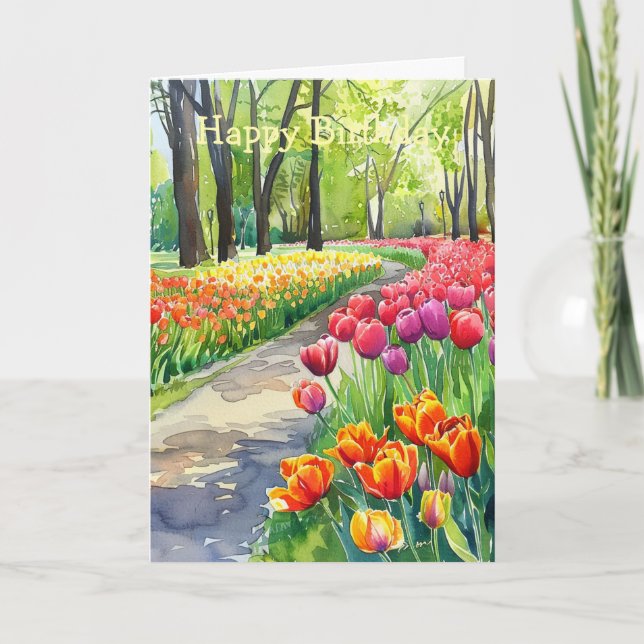 Tarjeta Tulipanes en el parque Cumpleaños (Anverso)