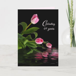 Tarjeta Tulipanes rosados del 49 aniversario en agua