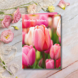 Tarjeta Tulipanes rosados Deseos de Cumpleaños Saludos