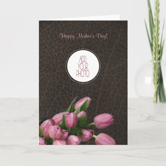 Tarjeta Tulipanes rosados - el día de madre feliz (Anverso)
