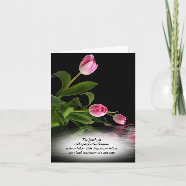 Tarjeta Tulipanes rosados en la carta de agradecimiento po (Anverso)