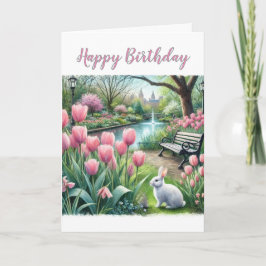 Tarjeta Tulipanes rosados en Park Feliz cumpleaños