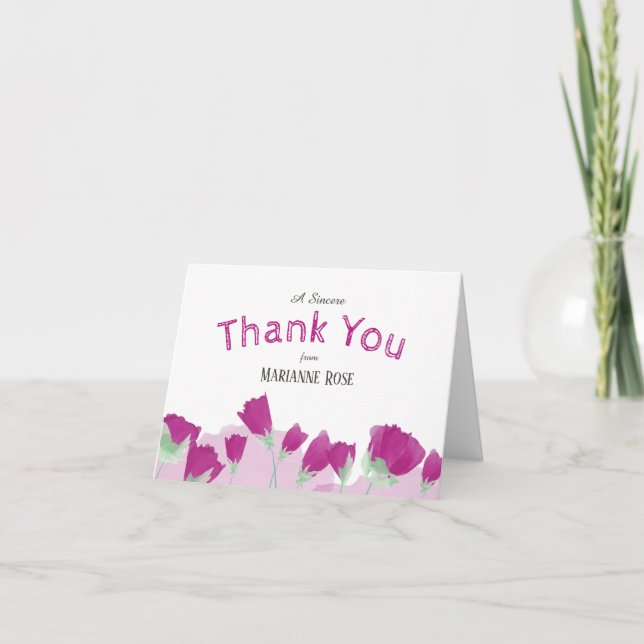 Tarjeta Tulipanes rosados Gracias Cartas (Anverso)
