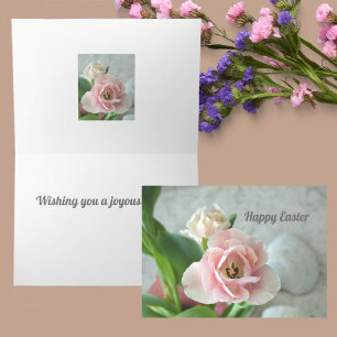 Tarjeta Tulipanes Rosados Pastel Pascua Personalizable