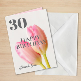 Tarjeta Tulipanes rosados personalizados 30 cumpleaños fel