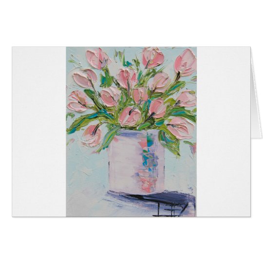 Tarjeta Tulipanes rosados que pintan, arte del tulipán,