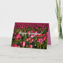 Tarjeta Tulipanes rosados, saludo de primavera, flores ros