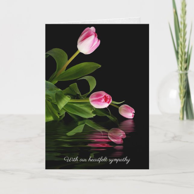 Tarjeta tulipanes rosados y reflexión sobre el agua (Anverso)