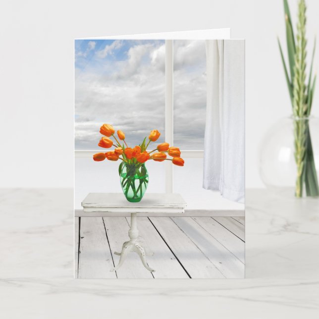 Tarjeta Tulipanes y ventana naranja (Anverso)