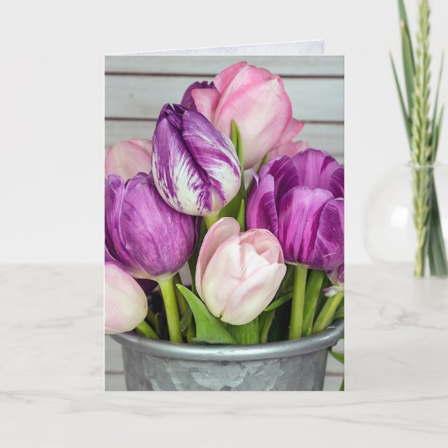 Tarjeta tulipano rosa y púrpura (Anverso)