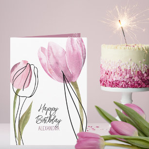 Tarjeta Tulips Feliz Cumpleaños Personalizado Mensajes de
