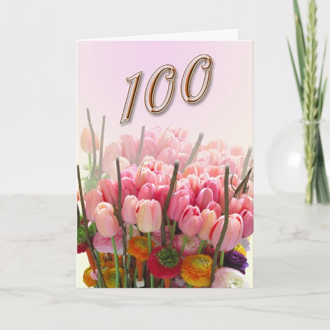 Tarjeta tulips Happy 100th Birthday Greeting Card (Anverso)