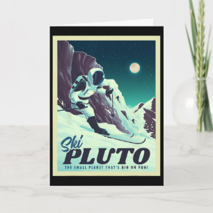 Tarjeta Turismo Espacial Retro Esquí Plutón Esquiador