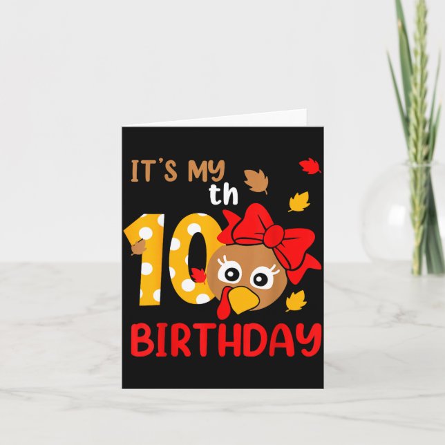 Tarjeta Turkey 10th Birthday Autumn Thanksgiving Party Boy (Anverso)