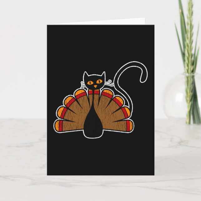 Tarjeta Turkey Cat Lover Thanksgiving Family Kids Kitty (Anverso)