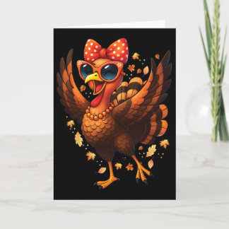Tarjeta Turkey Dancing Turkey Day Womens Fall Cute Bow Tha