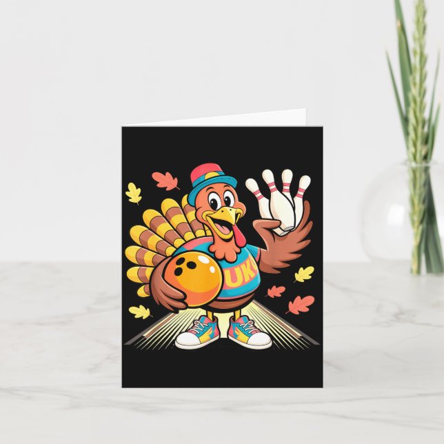 Tarjeta Turkey Playing Bowling Thanksgiving Turkey Tail Bo (Anverso)