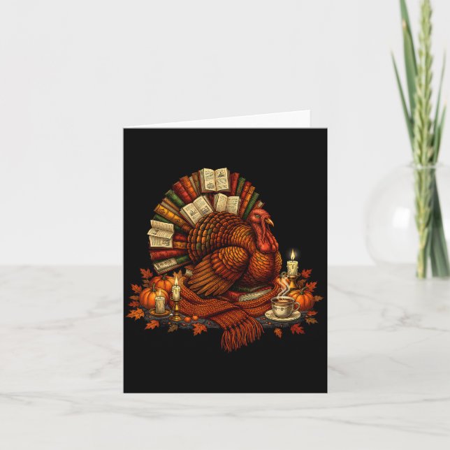 Tarjeta Turkey Reading Books Fall Season Thanksgiving Teac (Anverso)