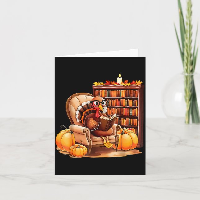 Tarjeta Turkey Reading Books Fall Thanksgiving Teacher Boo (Anverso)