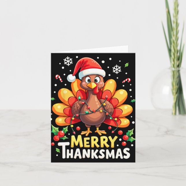 Tarjeta Turkey Santa Happy Merry Thanksmas Thanksgiving Ch (Anverso)