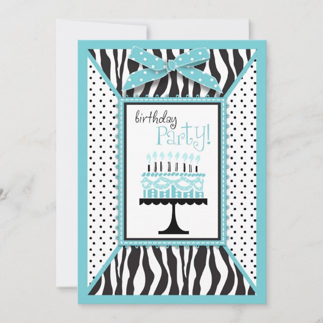 Tarjeta Turq de invitación a torta de cumpleaños s (Anverso)