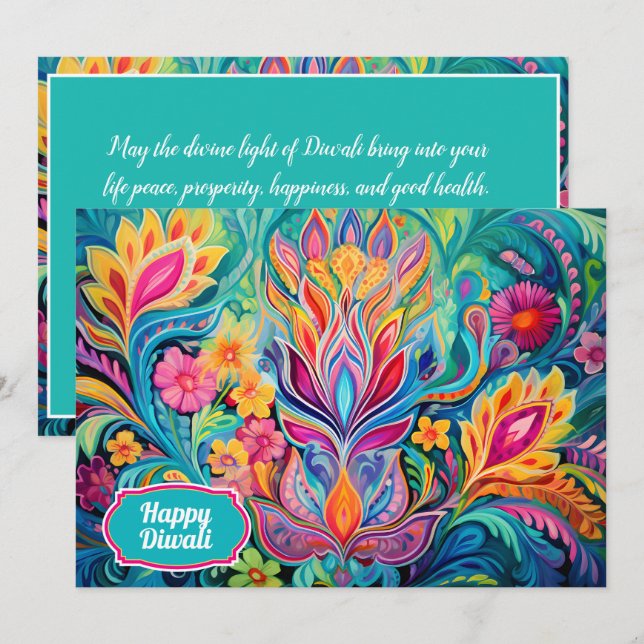 Tarjeta Turquesa Diwali Dreamscape (Anverso / Reverso)