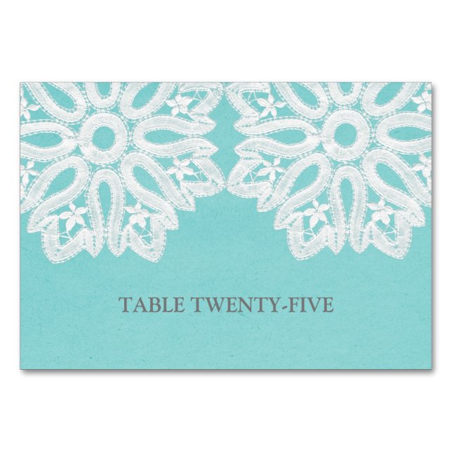 Tarjeta Turquesa Elegante de Mesa de Lace (Anverso)