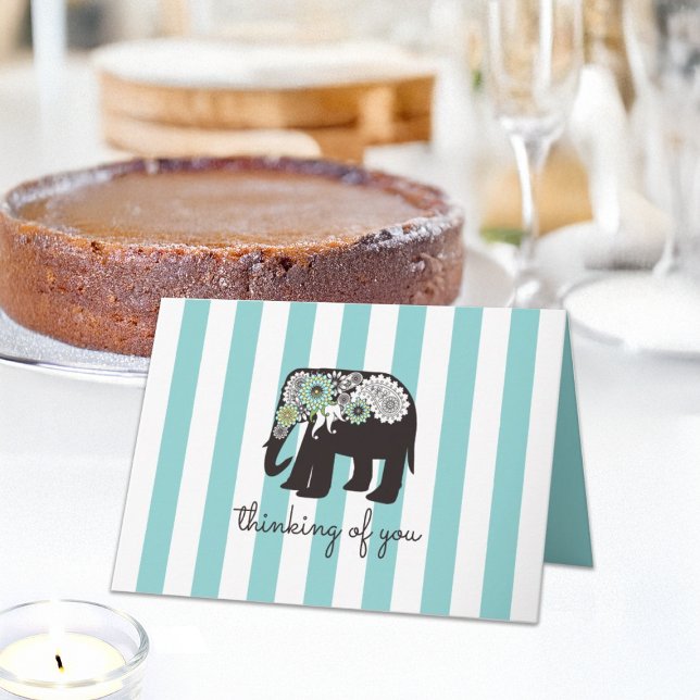 Tarjeta Turquesa Raya Paisley Elefante Pensando en Ti (Subido por el creador)