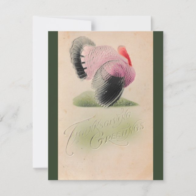 Tarjeta Turquía rosa y gris del Día de Acción de Gracias d (Anverso)