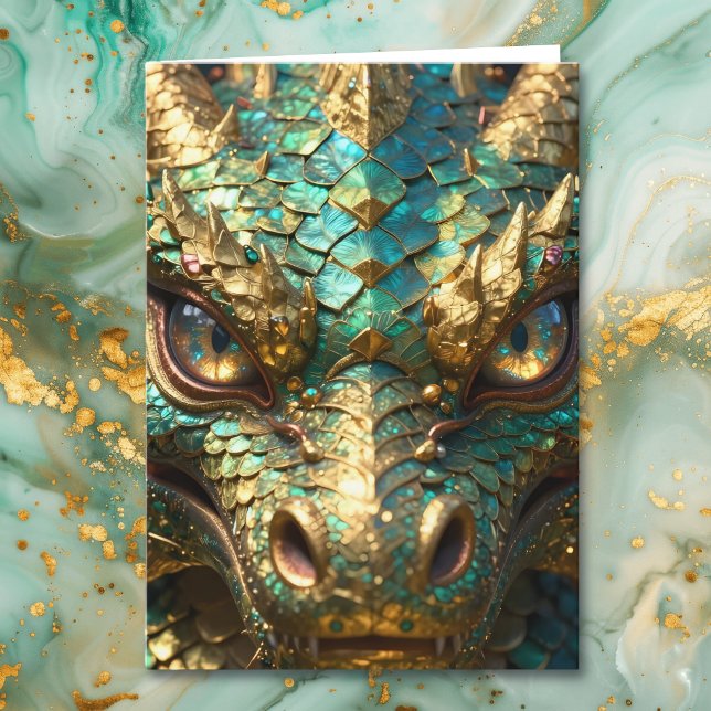 Tarjeta Turquoise and Gold Dragon Birthday (Subido por el creador)